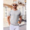 COOFANDY Men’s T- Shirts Short Sleeve Knit Sweater Shirt Casual Crewneck Ribbed Pullover Tees(Light Grey)