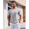 COOFANDY Men’s T- Shirts Short Sleeve Knit Sweater Shirt Casual Crewneck Ribbed Pullover Tees(Light Grey)