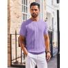 COOFANDY Men’s T- Shirts Short Sleeve Knit Sweater Shirt Casual Crewneck Ribbed Pullover Tees(Lilac)