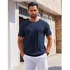 COOFANDY Men’s T- Shirts Short Sleeve Knit Sweater Shirt Casual Crewneck Ribbed Pullover Tees(Navy Blue)