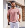 COOFANDY Men’s T- Shirts Short Sleeve Knit Sweater Shirt Casual Crewneck Ribbed Pullover Tees(Pink)