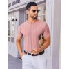 COOFANDY Men’s T- Shirts Short Sleeve Knit Sweater Shirt Casual Crewneck Ribbed Pullover Tees(Pink)