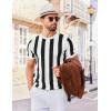 COOFANDY Men’s T- Shirts Short Sleeve Knit Sweater Shirt Casual Crewneck Ribbed Pullover Tees(White – Black Stripes)