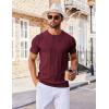 COOFANDY Men’s T- Shirts Short Sleeve Knit Sweater Shirt Casual Crewneck Ribbed Pullover Tees(Wine Red)