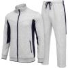 COOFANDY Men’s Tracksuits 2 Piece Athletic Track Suit Jogging Casual Sweatsuits Warm Running Zip Up Sports Set Outfits(Light Grey+navy Blue)