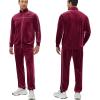 COOFANDY Mens Velour Tracksuits 2 Piece Set Outfits Zip Up Sweatsuits Velvet Jacket Pants Set(Wine Red)