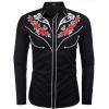 COOFANDY Men’s Western Cowboy Shirt Long Sleeve Embroidered Shirt Slim Fit Cotton Casual Button Down Shirt(Black (Retro Rose))