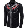 COOFANDY Men’s Western Cowboy Shirt Long Sleeve Embroidered Shirt Slim Fit Cotton Casual Button Down Shirt(Black (Retro Rose))