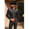 COOFANDY Men’s Western Cowboy Shirt Long Sleeve Embroidered Shirt Slim Fit Cotton Casual Button Down Shirt(Black(pat8))