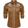COOFANDY Men’s Western Cowboy Shirt Long Sleeve Embroidered Shirt Slim Fit Cotton Casual Button Down Shirt(Light Brown)