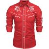 COOFANDY Men’s Western Cowboy Shirt Long Sleeve Embroidered Shirt Slim Fit Cotton Casual Button Down Shirt(Red (White))