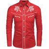 COOFANDY Men’s Western Cowboy Shirt Long Sleeve Embroidered Shirt Slim Fit Cotton Casual Button Down Shirt(Red (White))