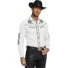 COOFANDY Men’s Western Cowboy Shirt Long Sleeve Embroidered Shirt Slim Fit Cotton Casual Button Down Shirt(White)