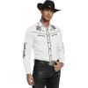 COOFANDY Men’s Western Cowboy Shirt Long Sleeve Embroidered Shirt Slim Fit Cotton Casual Button Down Shirt(White)