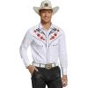 COOFANDY Men’s Western Cowboy Shirt Long Sleeve Embroidered Shirt Slim Fit Cotton Casual Button Down Shirt(White (Retro Rose))