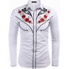 COOFANDY Men’s Western Cowboy Shirt Long Sleeve Embroidered Shirt Slim Fit Cotton Casual Button Down Shirt(White (Retro Rose))