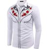 COOFANDY Men’s Western Cowboy Shirt Long Sleeve Embroidered Shirt Slim Fit Cotton Casual Button Down Shirt(White (Retro Rose))