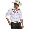 COOFANDY Men’s Western Cowboy Shirt Long Sleeve Embroidered Shirt Slim Fit Cotton Casual Button Down Shirt(White (Retro Rose))