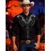 COOFANDY Men’s Western Cowboy Shirt Long Sleeve Slim Fit Rose Embroidered Cotton Casual Button Down Shirts(Black)
