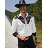 COOFANDY Men’s Western Cowboy Shirt Long Sleeve Slim Fit Rose Embroidered Cotton Casual Button Down Shirts(White)
