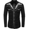 COOFANDY Men’s Western Shirts Long Sleeve Embroideres Cowboy Shirts Casual Button Down Shirt(Black & White(pattern1))
