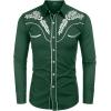 COOFANDY Men’s Western Shirts Long Sleeve Embroideres Cowboy Shirts Casual Button Down Shirt(Forest Green-white)