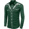 COOFANDY Men’s Western Shirts Long Sleeve Embroideres Cowboy Shirts Casual Button Down Shirt(Forest Green-white)