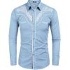 COOFANDY Men’s Western Shirts Long Sleeve Embroideres Cowboy Shirts Casual Button Down Shirt(Light Blue)