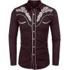 COOFANDY Men’s Western Shirts Long Sleeve Embroideres Cowboy Shirts Casual Button Down Shirt(Wine Red-white)