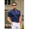 COOFANDY Muscle Fit Dress Shirts for Men Banded Collar Casual Button Down Shirts(Navy)