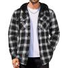 COOFANDY Flannel Jacket for Men Quilted Lined Shacket Long Sleeve Button Down Hoodie Shirt Jackets(Black White Grey Plaid)