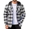 COOFANDY Flannel Jacket for Men Quilted Lined Shacket Long Sleeve Button Down Hoodie Shirt Jackets(Black White Plaid/Buffalo Check)