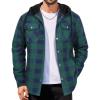 COOFANDY Flannel Jacket for Men Quilted Lined Shacket Long Sleeve Button Down Hoodie Shirt Jackets(Blue Green Plaid/Turquoise Plaid)