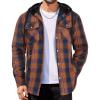 COOFANDY Flannel Jacket for Men Quilted Lined Shacket Long Sleeve Button Down Hoodie Shirt Jackets(Navy Brown Plaid)