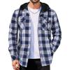 COOFANDY Flannel Jacket for Men Quilted Lined Shacket Long Sleeve Button Down Hoodie Shirt Jackets(Navy White Plaid)
