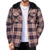 COOFANDY Flannel Jacket for Men Quilted Lined Shacket Long Sleeve Button Down Hoodie Shirt Jackets(Orange Navy Plaid)