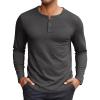 COOFANDY Henley Shirts for Men Long Sleeve T Shirts Textured Casual Stretch Fashion Pullover Lightweight Fall Tops(Dark Grey)