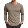 COOFANDY Henley Shirts for Men Long Sleeve T Shirts Textured Casual Stretch Fashion Pullover Lightweight Fall Tops(Khaki)
