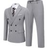 COOFANDY Men’s 2 Piece Double Breasted Suits Slim Fit Tuxedo Jacket and Dress Pants Set for Wedding Business Prom(Light Grey)