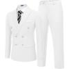 COOFANDY Men’s 2 Piece Double Breasted Suits Slim Fit Tuxedo Jacket and Dress Pants Set for Wedding Business Prom(White)