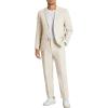 COOFANDY Men’s 2 Piece Linen Suits Set Regular Fit Casual Linen Lightweight Suit Summer Beach Wedding(Light Khaki)