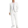COOFANDY Men’s 2 Piece Linen Suits Set Regular Fit Casual Linen Lightweight Suit Summer Beach Wedding(White)
