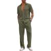 COOFANDY Men’s 2 Piece Outfit Casual Short Sleeve Button Down Shirt Beach Summer Loose Pant Sets(Army Green)
