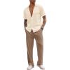 COOFANDY Men’s 2 Piece Outfit Casual Short Sleeve Button Down Shirt Beach Summer Loose Pant Sets(Beige Brown)