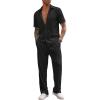 COOFANDY Men’s 2 Piece Outfit Casual Short Sleeve Button Down Shirt Beach Summer Loose Pant Sets(Black)