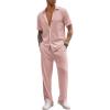 COOFANDY Men’s 2 Piece Outfit Casual Short Sleeve Button Down Shirt Beach Summer Loose Pant Sets(Light Pink)