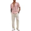 COOFANDY Men’s 2 Piece Outfit Casual Short Sleeve Button Down Shirt Beach Summer Loose Pant Sets(Light Pink Beige)