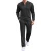 COOFANDY Men’s 2 Piece Tracksuit Set Polo Athletic Sweatsuit Quarter Zip Jogging Long Sleeve Casual Sports Outfits(All Black)