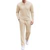 COOFANDY Men’s 2 Piece Tracksuit Set Polo Athletic Sweatsuit Quarter Zip Jogging Long Sleeve Casual Sports Outfits(Beige)