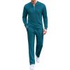 COOFANDY Men’s 2 Piece Tracksuit Set Polo Athletic Sweatsuit Quarter Zip Jogging Long Sleeve Casual Sports Outfits(Denim Blue)
